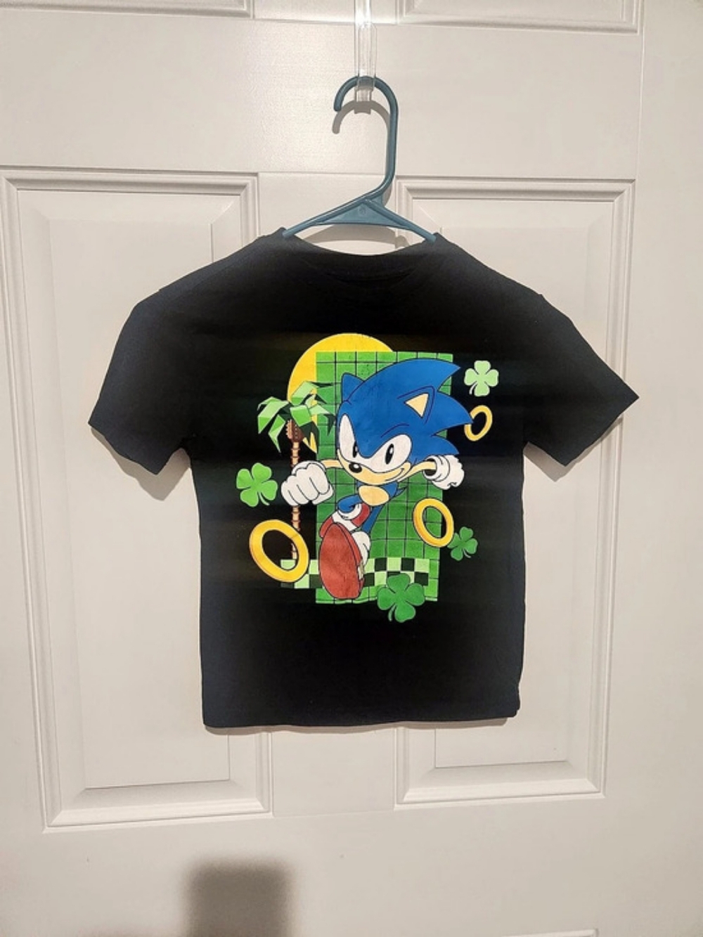 Sonic the Hedgehog Unisex Kids Black Cotton Graphic Tee Crew Neck Size S